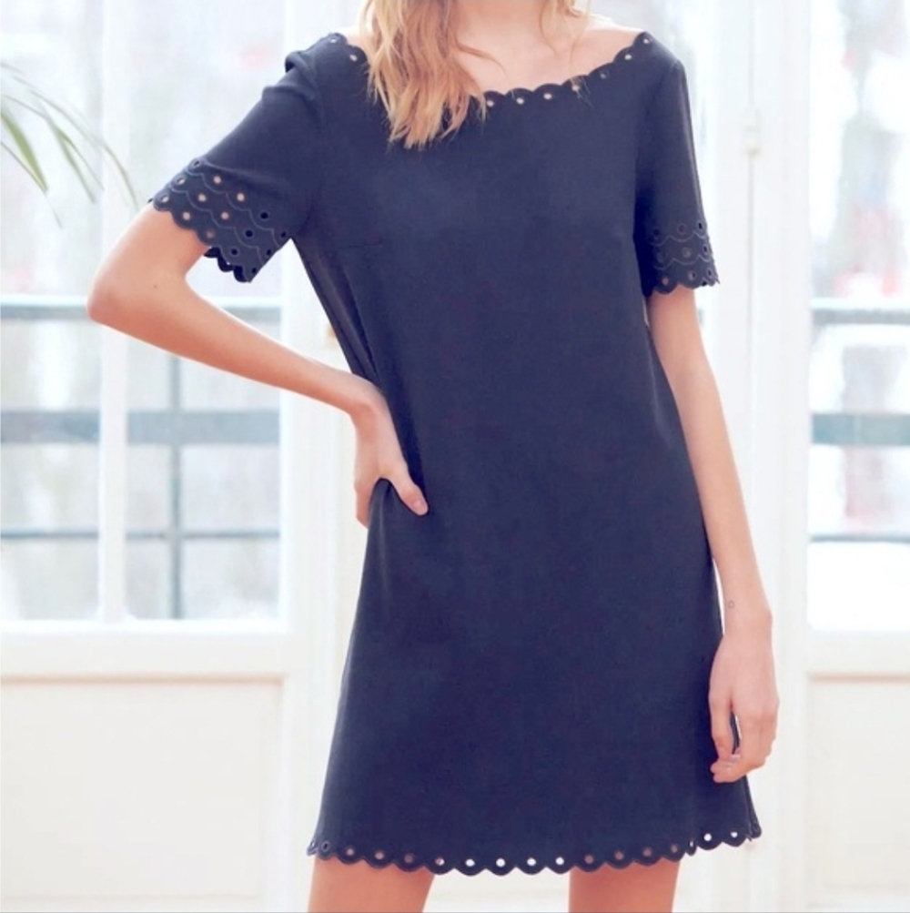 Claudie Pierlot Eyelet Blue Mini Dress Shift Designer Elegant Minimalist Size 4